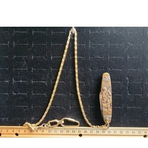 Antique Soligen Brass Pocketwatch Knife Fob On Chain Brass Hunter Theme
